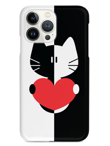 Black & White Cartoon Cat Heart - White Case